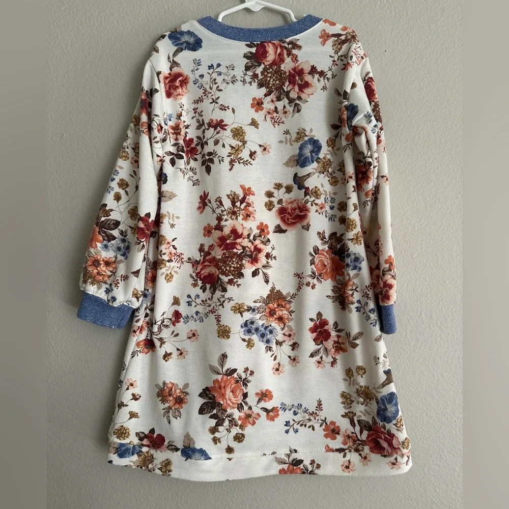 Bonnie Jean Floral Print Dress - Cream, Red, Blue